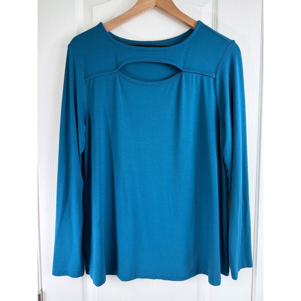 Soft Surroundings Women's Long Sleeve Cut Out Top Teal Modal Size Petite L